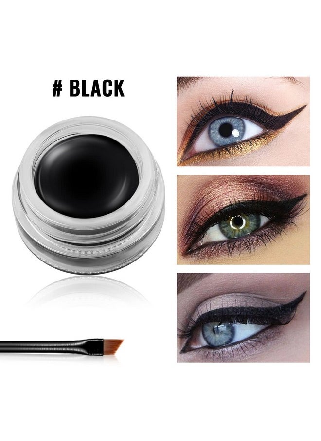 Erinde Black Gel Eyeliner, Waterproof Long Lasting Cream Eyeliner Gel, High-Intensity Pigments Smudge-Proof Eye Liner Eyebrow Makeup, Water-Resistant Eyeliner with 2PCS Brushes, 02# Balck