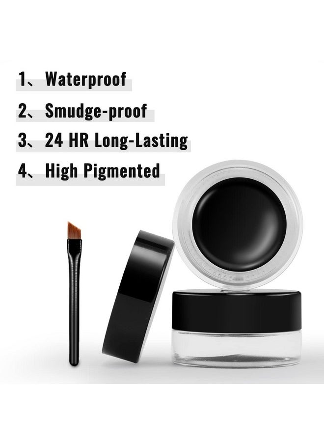 Erinde Black Gel Eyeliner, Waterproof Long Lasting Cream Eyeliner Gel, High-Intensity Pigments Smudge-Proof Eye Liner Eyebrow Makeup, Water-Resistant Eyeliner with 2PCS Brushes, 02# Balck