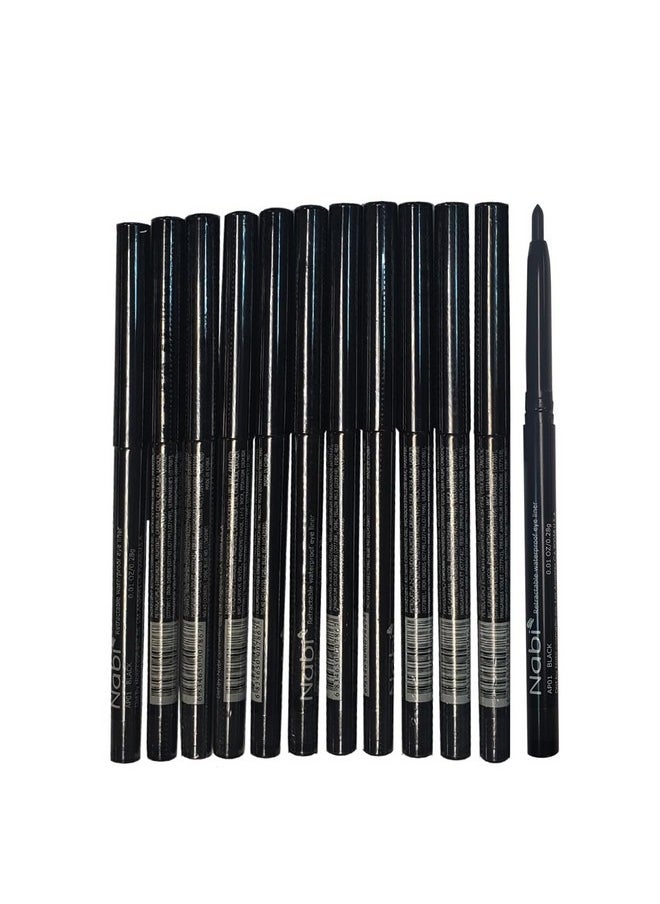 12pcs Nabi Retractable Waterproof Black Eyeliner (Wholesale Lot) Pencil