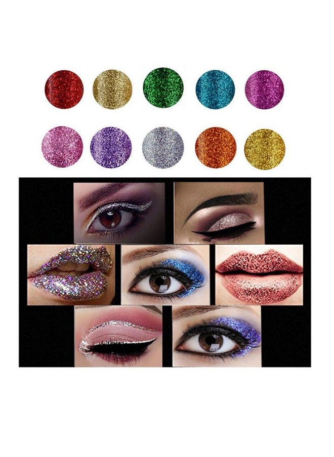 10 Colors Liquid Glitter Eyeliner Metallic Shimmer Glitter Eyeshadow Pigment Eyebrown Shimmer Waterproof Face Lips Art for Party Festival Makeup