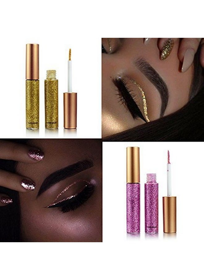10 Colors Liquid Glitter Eyeliner Metallic Shimmer Glitter Eyeshadow Pigment Eyebrown Shimmer Waterproof Face Lips Art for Party Festival Makeup
