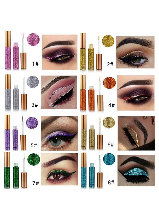 10 Colors Liquid Glitter Eyeliner Metallic Shimmer Glitter Eyeshadow Pigment Eyebrown Shimmer Waterproof Face Lips Art for Party Festival Makeup