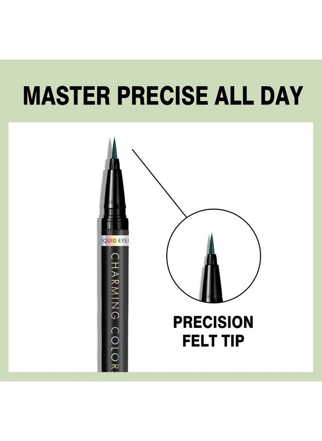 Music Flower Eyeliner Pen,Colored Matte Liquid Eyeliner Waterproof Smudge Resistant with Precise Tip (Green)