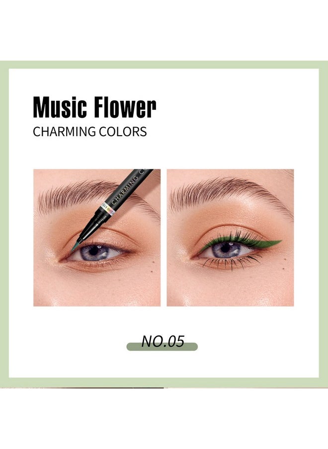 Music Flower Eyeliner Pen,Colored Matte Liquid Eyeliner Waterproof Smudge Resistant with Precise Tip (Green)