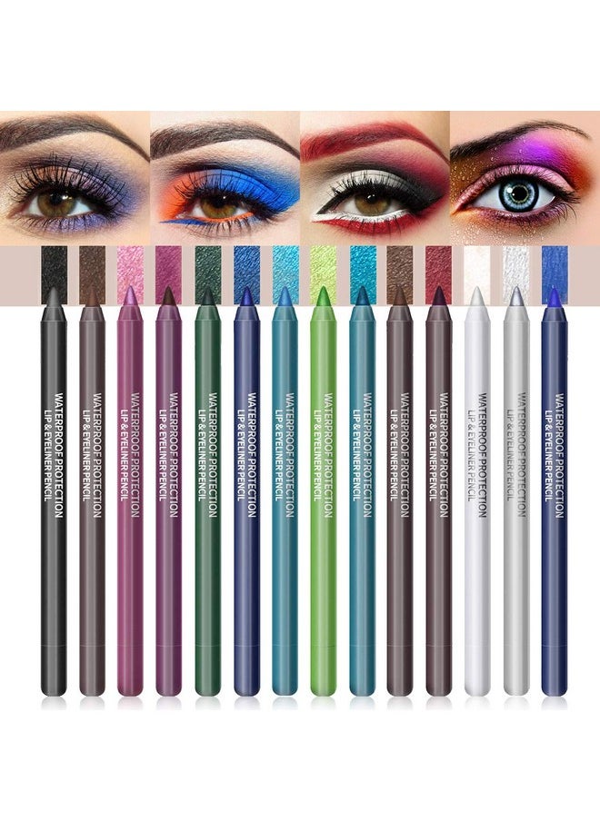 LOKFAR 14 Colors Eyeliner Pen Colorful Set, Pearl Eyeliner Kit Metallic Eyeshadow Pencil Matte Glitter Colored Eye-Liner, Long Lasting Professional Eye Makeup Set Colorful Eyeliner Eye Color for Women