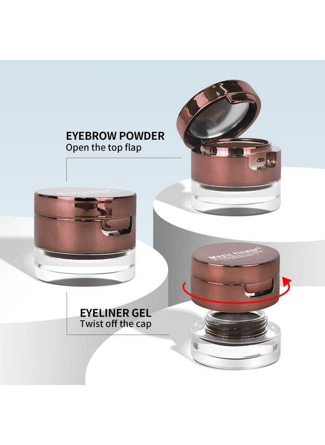 Music Flower Gel Eyeliner Eyebrow Powder, Black and Brown Waterproof Smudgeproof Long Lasting Makeup Eyeliner Gel with Brush Mirror, 0.49 Ounce, Pack of 2