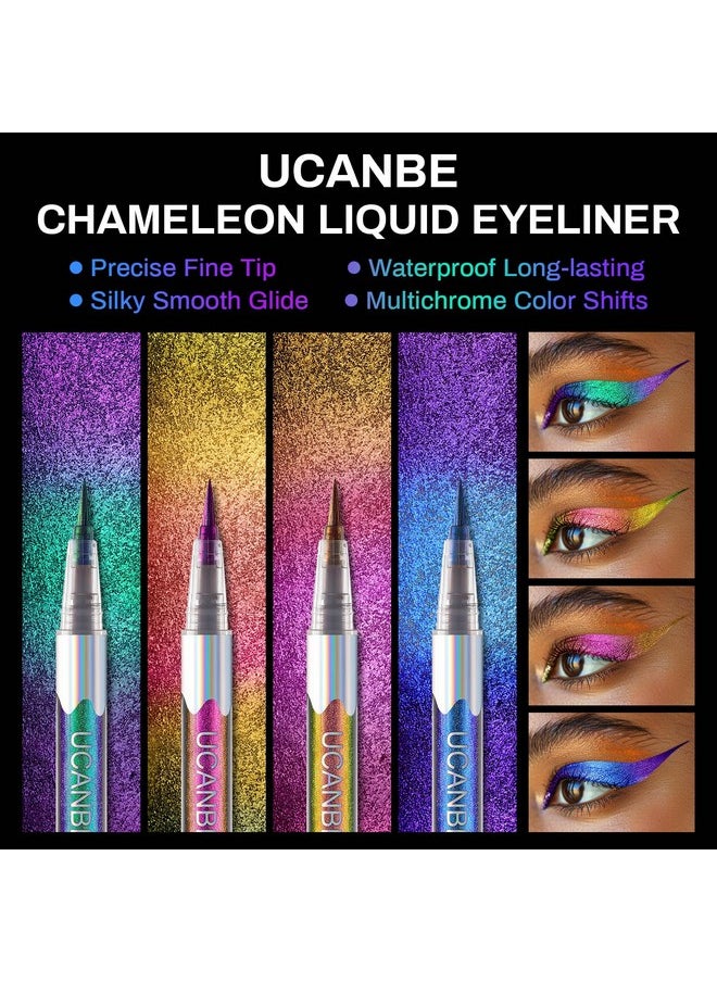 UCANBE Chameleon Liquid Eyeliner - Blue Purple, Multi-Chrome Metallic Shift Eyeliner, Waterproof Glitter Eyeliner with Soft Fine Tip for Multi-Dimensional Eye Looks