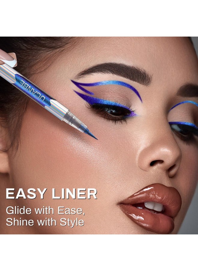 UCANBE Chameleon Liquid Eyeliner - Blue Purple, Multi-Chrome Metallic Shift Eyeliner, Waterproof Glitter Eyeliner with Soft Fine Tip for Multi-Dimensional Eye Looks