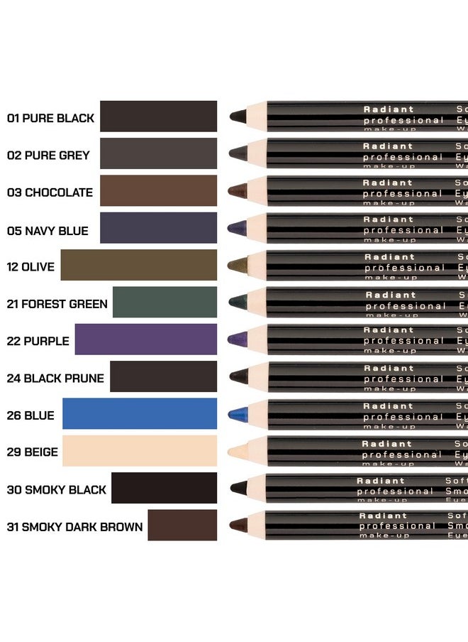 Radiant Professional Black Waterproof Eyeliner Pencil - Eyeliner Waterproof Smudge Proof for Woman - Long Lasting Under Eye Pencil for Smoky Eye - Soft Waterline Eyeliner with Smudger Tool - Black(01)