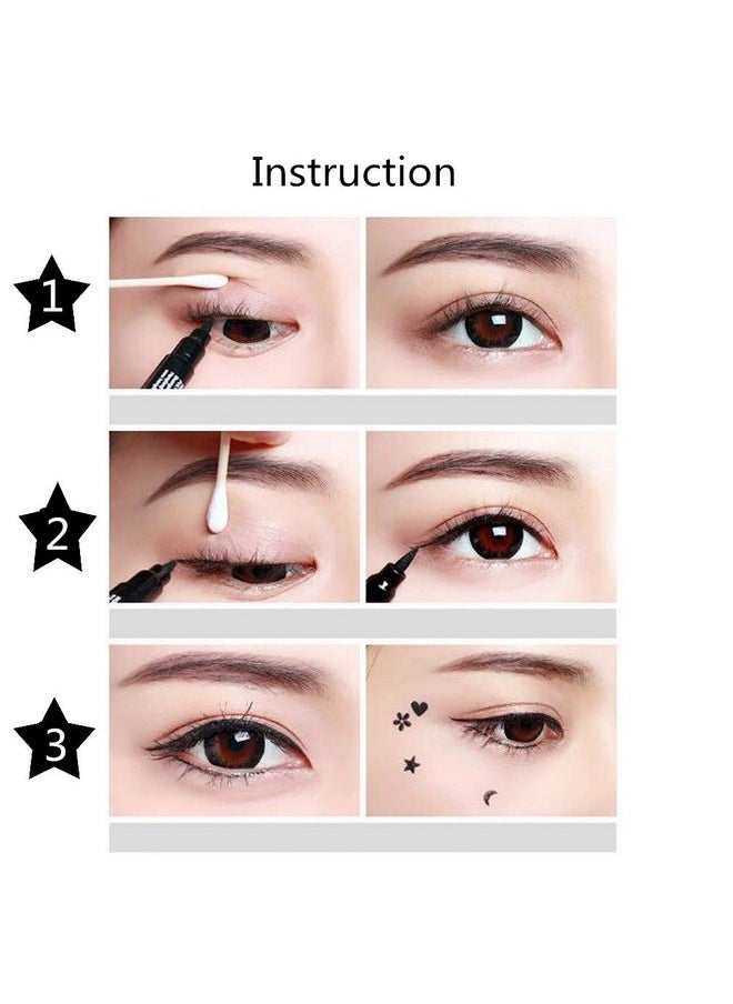 Pinkiou 2 in 1 Double-headed Liquid Eyeliner Pen Stamp Super Slim Gel Felt Tip High Pigment Black Waterproof Smudgeproof Long Lasting Makeup Tool(Heart)