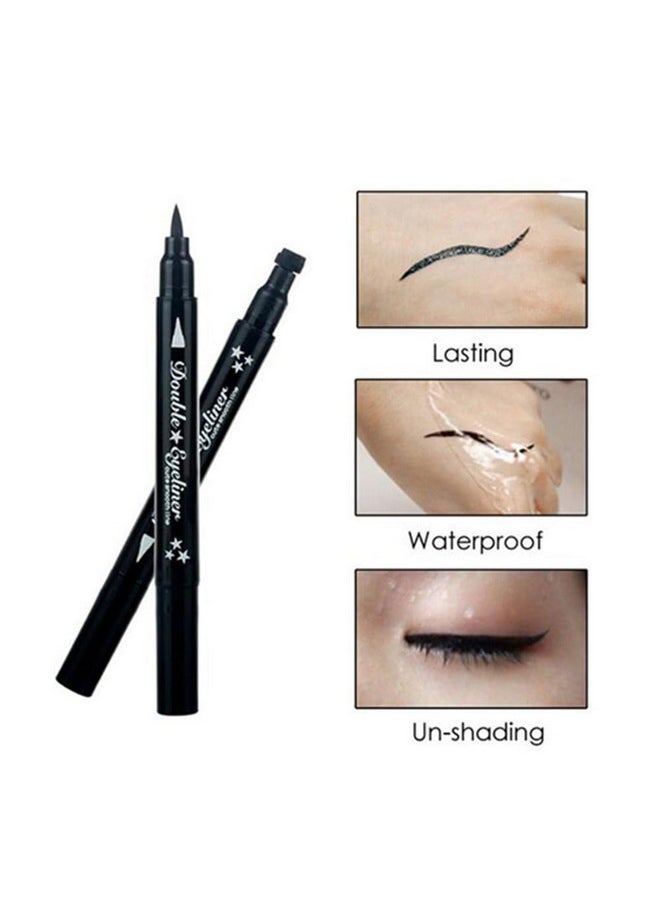 Pinkiou 2 in 1 Double-headed Liquid Eyeliner Pen Stamp Super Slim Gel Felt Tip High Pigment Black Waterproof Smudgeproof Long Lasting Makeup Tool(Heart)