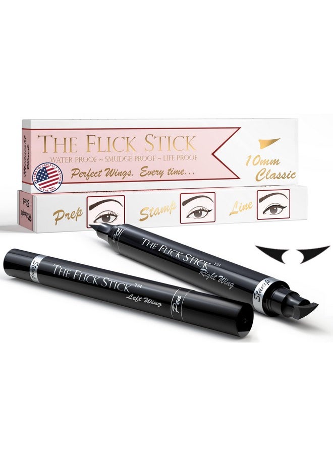 The Flick Stick Winged Eyeliner Stamp, 2 x Black Liquid Eyeliner Pens, Easy Cat Eye Stencil Makeup Tool, SmudgeProof & Waterpoof Eye Liner, Vamp Wing, Wingliner (10mm Classic, Midnight Black)