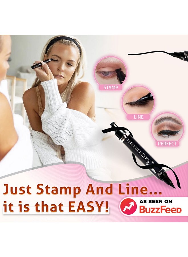 The Flick Stick Winged Eyeliner Stamp, 2 x Black Liquid Eyeliner Pens, Easy Cat Eye Stencil Makeup Tool, SmudgeProof & Waterpoof Eye Liner, Vamp Wing, Wingliner (10mm Classic, Midnight Black)