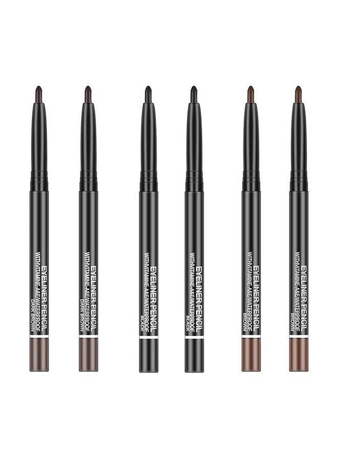 Go Ho Black,Light Brown,Dark Brown Eyeliner Pencils,6 Pack Gel Eye Liner Makeup Pencil,High Pigment Smooth Eyeliner Stick,Soft Easy to Color Eye Liner Pen