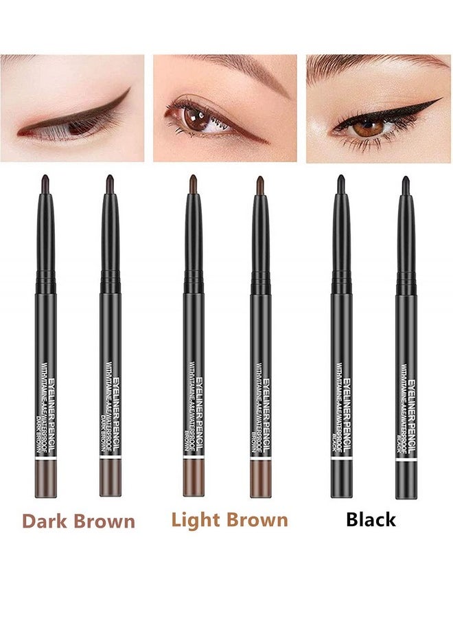 Go Ho Black,Light Brown,Dark Brown Eyeliner Pencils,6 Pack Gel Eye Liner Makeup Pencil,High Pigment Smooth Eyeliner Stick,Soft Easy to Color Eye Liner Pen