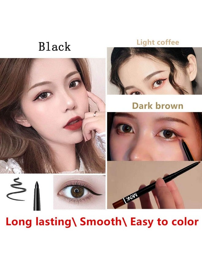 Go Ho Black,Light Brown,Dark Brown Eyeliner Pencils,6 Pack Gel Eye Liner Makeup Pencil,High Pigment Smooth Eyeliner Stick,Soft Easy to Color Eye Liner Pen