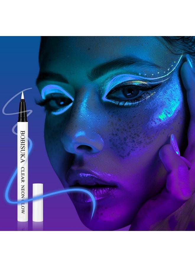 BOBISUKA Clear UV Neon Glow Eyeliner Pen, Invisible Ink White Eye Liner Pen, Waterproof Smudge-proof Graphic Liners, Eye Makeup Kit for Rave Accessories Party