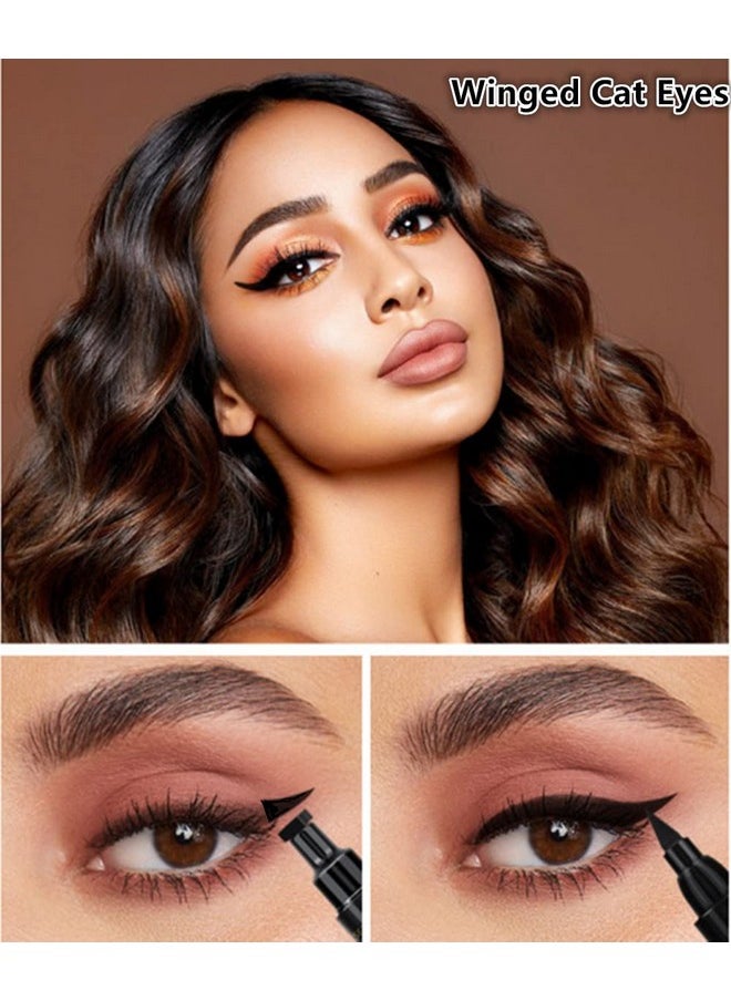 Go Ho Black Liquid Eyeliner Stamp,Eyeliner Stamp Wingliner,Winged Eyeliner Stamp for Cat Eyes,Double-Side Waterproof Liquid Eyeliner Pen,Long-lasting Smudge-proof Eye Liner Makeup Tools,1 PC
