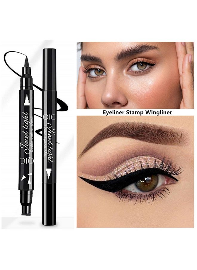 Go Ho Black Liquid Eyeliner Stamp,Eyeliner Stamp Wingliner,Winged Eyeliner Stamp for Cat Eyes,Double-Side Waterproof Liquid Eyeliner Pen,Long-lasting Smudge-proof Eye Liner Makeup Tools,1 PC