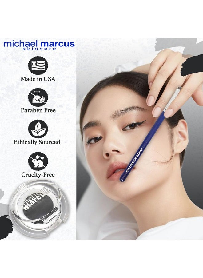 michael marcus Cake Eyeliner & Brush - 2 Piece Water Activated Dry Pressed Eyeliner & Professional Brush - Long-Lasting, Vibrant Color, Smudge Resistant - Cruelty Free Paraben Free (Kohl)