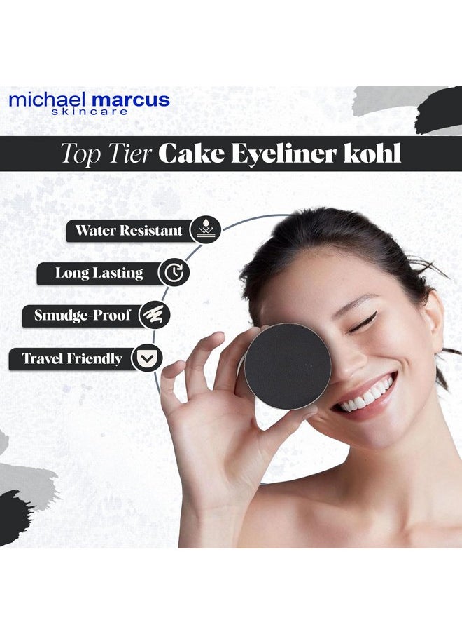 michael marcus Cake Eyeliner & Brush - 2 Piece Water Activated Dry Pressed Eyeliner & Professional Brush - Long-Lasting, Vibrant Color, Smudge Resistant - Cruelty Free Paraben Free (Kohl)