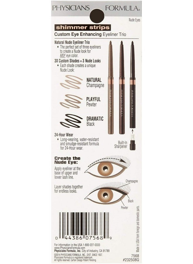 Physicians Formula Shimmer Eyeliner Pencil Set Of 3, Black, Dark Brown, Brown, Custom Eye Enhancing Eyeliner Trio, Dermatologist Approved