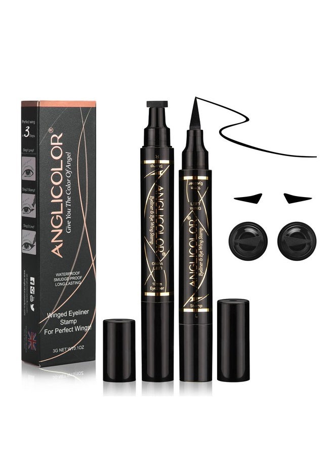Anglicolor Liquid Eyeliner Stamp, Winged Eyeliner Stamp, Waterproof Long Lasting Dual Ended Eyeliner Pen for Women Christmas Gift (01-Black)