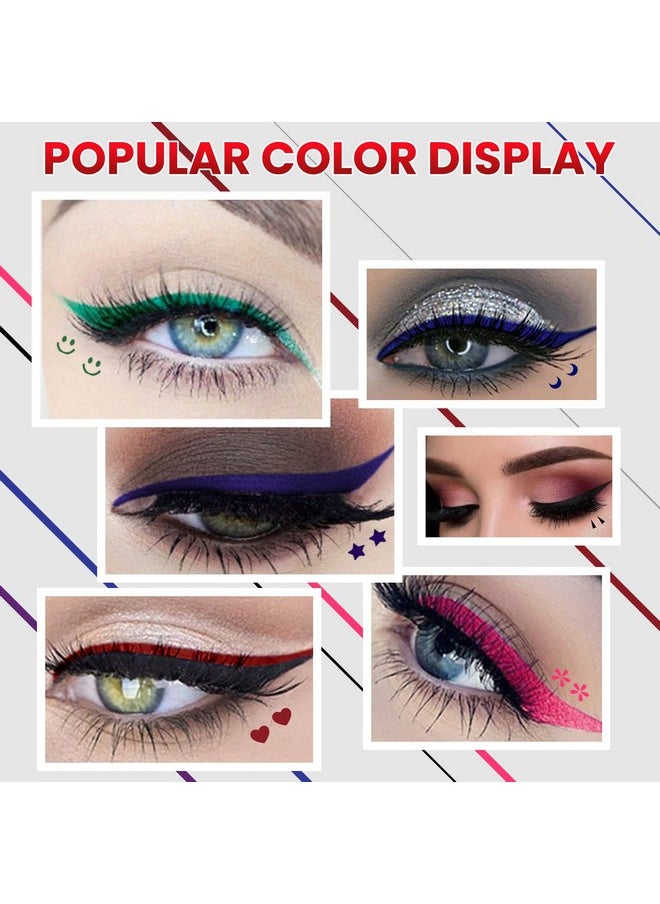 Erinde 6 Colors Double-headed Liquid Eyeliner Stamp Pen Set, Blue Red Pink Purple Green Black Colorful Winged Eye Liners for Women, Waterproof Long-Lasting Star Moon Heart Halloween Eye Face Makeup