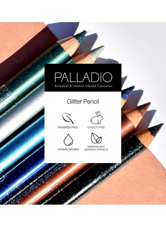 Palladio Glitter Eyeliner Pencil, Longlasting Creamy Cosmetic Pencil, Shimmer Eye Liner, Buttery Smooth Tip, Professional Makeup Glittery Pencil, Sharpenable, Black Sparkle
