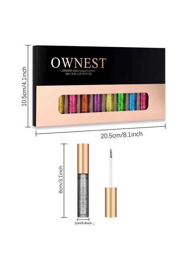 Ownest 10 Colors Liquid Glitter Eyeliner, Metallic Shimmer Glitter Eyeshadow, Long Lasting Waterproof Shimmer Sparkling Eyeliner Eye Shadow-10pcs