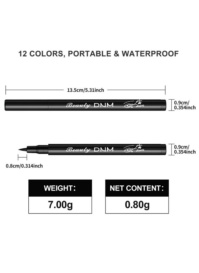 LOKFAR 12 Colors Matte Liquid Eyeliner Colorful Set, Matte Liquid Colorful Eye-Liner Pen Neon Colored Eyeliner Eye Makeup, Long Lasting Water-Proof Smudge-Proof Smooth Liquid Eyeliner Pen -#A