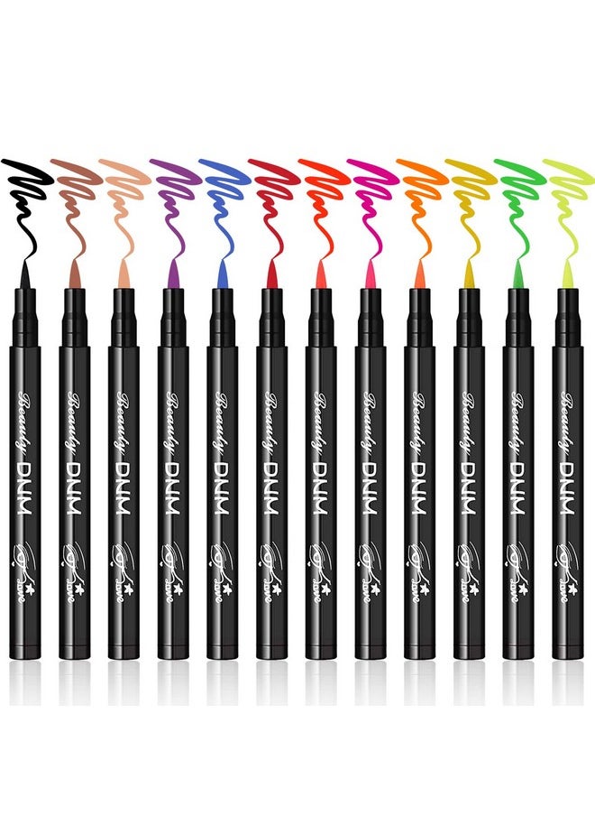 LOKFAR 12 Colors Matte Liquid Eyeliner Colorful Set, Matte Liquid Colorful Eye-Liner Pen Neon Colored Eyeliner Eye Makeup, Long Lasting Water-Proof Smudge-Proof Smooth Liquid Eyeliner Pen -#A