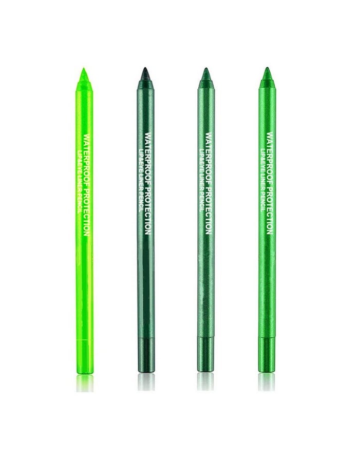 Go Ho 4 Colors Green Eyeshadow Pencil Set,Metallic Eyeliner Pencil Kit Matte&Shimmer Eyeshadow Stick Long Lasting Professional Eye Makeup Colorful Eye Liner for Women