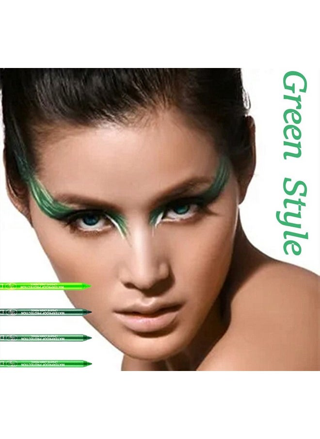 Go Ho 4 Colors Green Eyeshadow Pencil Set,Metallic Eyeliner Pencil Kit Matte&Shimmer Eyeshadow Stick Long Lasting Professional Eye Makeup Colorful Eye Liner for Women