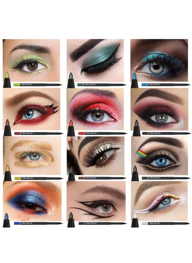 KAIQIKAIXI 12 Kinds Of Color Eyeliner Pen, Eyebrow Pen,Eye Shadow Pencil, Lip Line Pen, Eyelid Pad, Pencil Makeup Set Tool 12PCS (Multicolor)