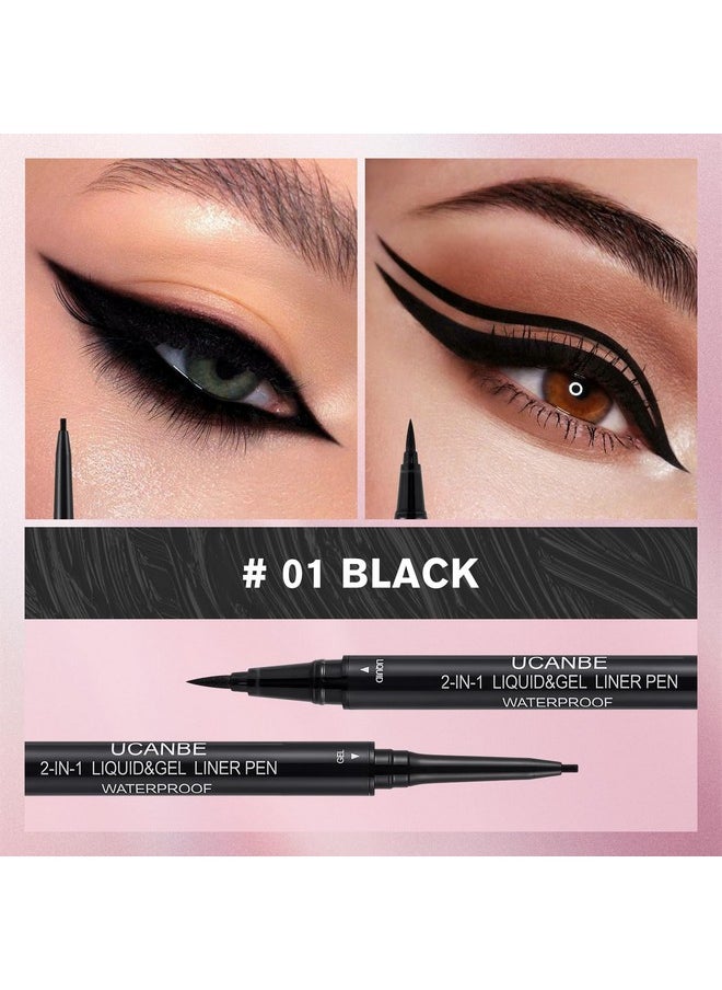 UCANBE Black Eyeliner Pencil, Dual Ended Liquid Eye liner + Gel Eyeliner 2 in 1, Highly Pigmented & Quick Drying, Waterproof & Long Lasting Ultra-fine Tip Eye Makeup Pen
