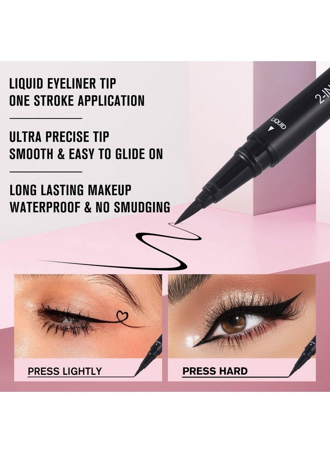 UCANBE Black Eyeliner Pencil, Dual Ended Liquid Eye liner + Gel Eyeliner 2 in 1, Highly Pigmented & Quick Drying, Waterproof & Long Lasting Ultra-fine Tip Eye Makeup Pen