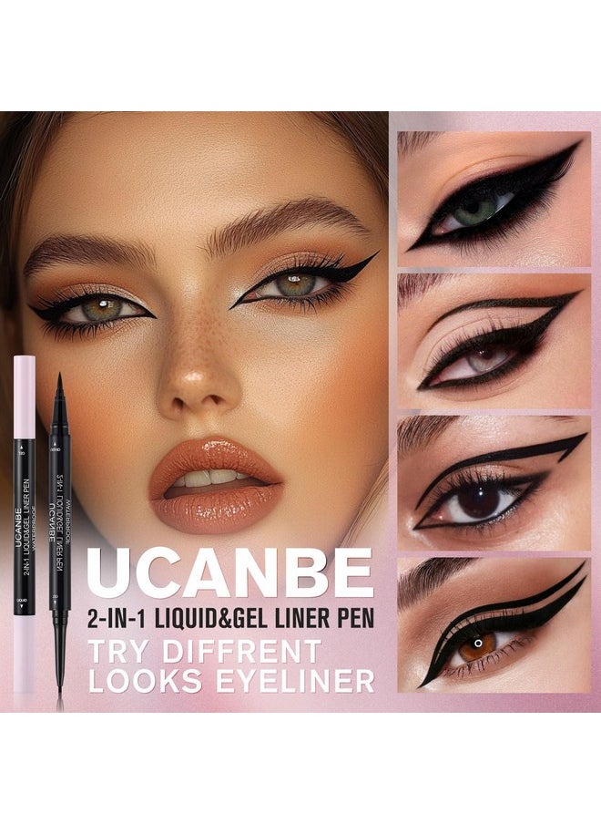 UCANBE Black Eyeliner Pencil, Dual Ended Liquid Eye liner + Gel Eyeliner 2 in 1, Highly Pigmented & Quick Drying, Waterproof & Long Lasting Ultra-fine Tip Eye Makeup Pen