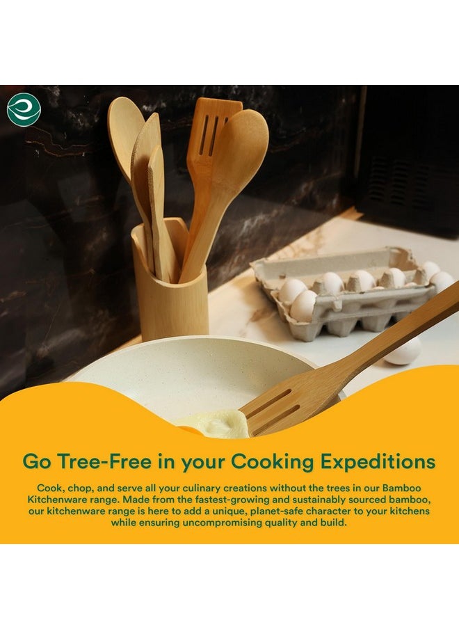 ECO SOUL [Set of 6] Bamboo Cooking Utensils | Non-Stick Wooden Spoons, Ladles & Turners | Bamboo Wood Kitchen Accessories for Cooking, Serving, Mixing | USDA Certified,30 centimeter