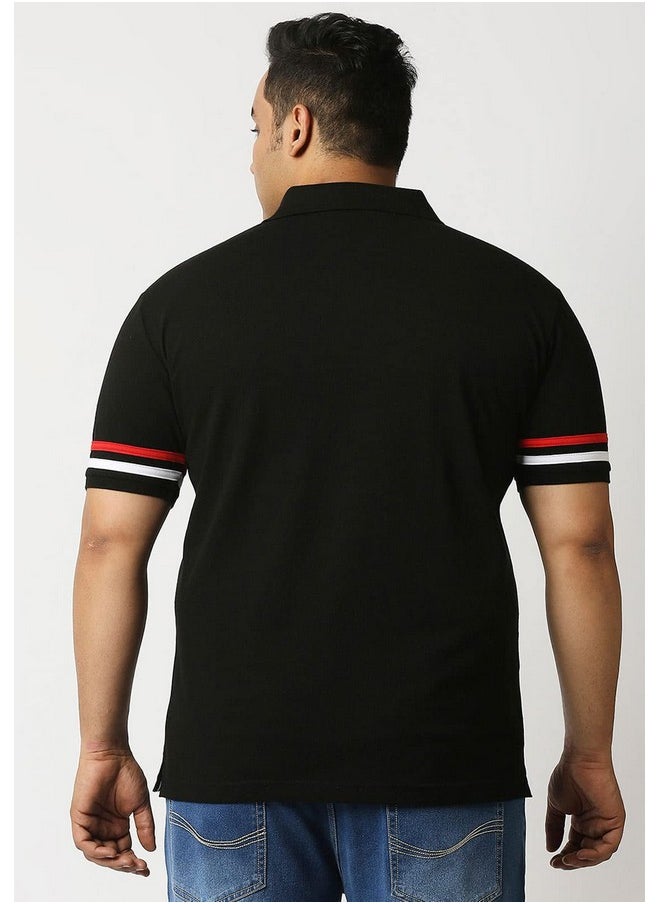 Wear Your Opinion Men's Plus Size Stripe Style Polo Collar Neck Half Sleeve Regular Fit T-Shirt (Black/Red/White, 3Xl)