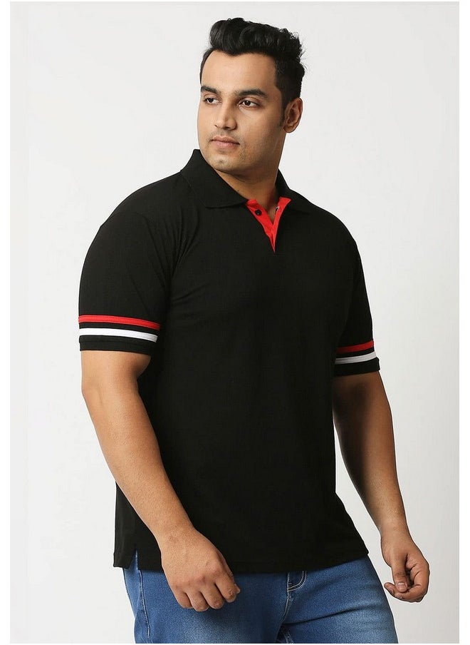 Wear Your Opinion Men's Plus Size Stripe Style Polo Collar Neck Half Sleeve Regular Fit T-Shirt (Black/Red/White, 3Xl)