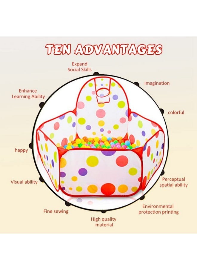 BabyGo Dotted Theme Foldable Ocean Balls Pit Kids Indoor Outdoor Basketball for Kids | Balls not Included (Multi Color) (100cm x 60cm x 75cm)