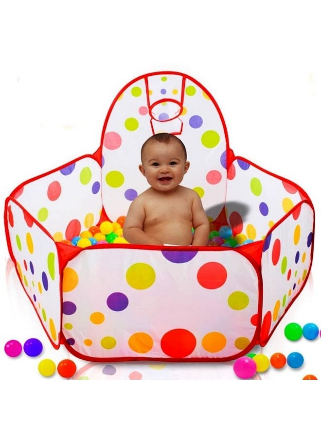 BabyGo Dotted Theme Foldable Ocean Balls Pit Kids Indoor Outdoor Basketball for Kids | Balls not Included (Multi Color) (100cm x 60cm x 75cm)