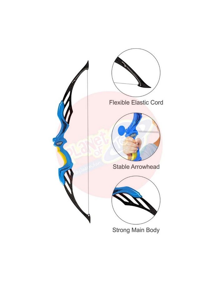Planet of Toys Super Archery Bow and Arrow Set with Dart Target Board, Colourful with 3 Suction Cup Tip Arrows - Blue