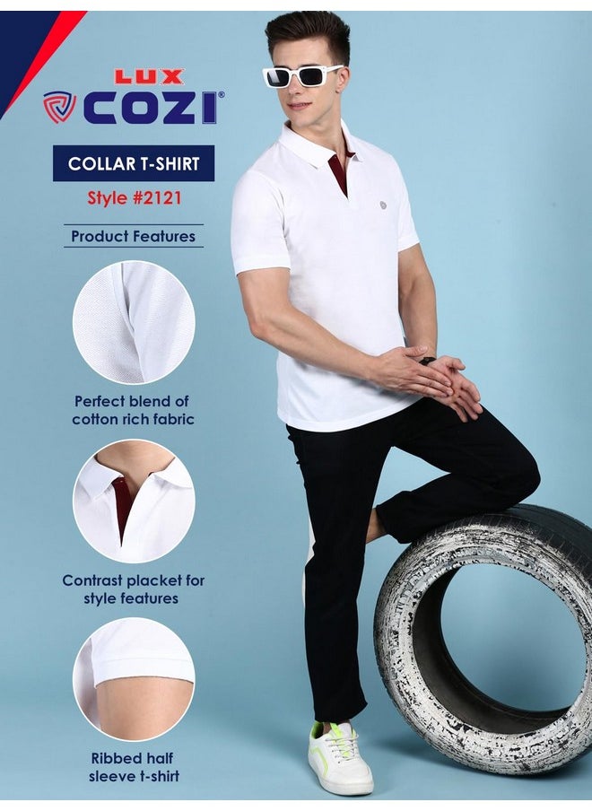 Lux Cozi Men's Pack of 2 White and Black Regular Fit Polo Neck Half Sleeve Soild Casual T-Shirt (Size : 100cm)
