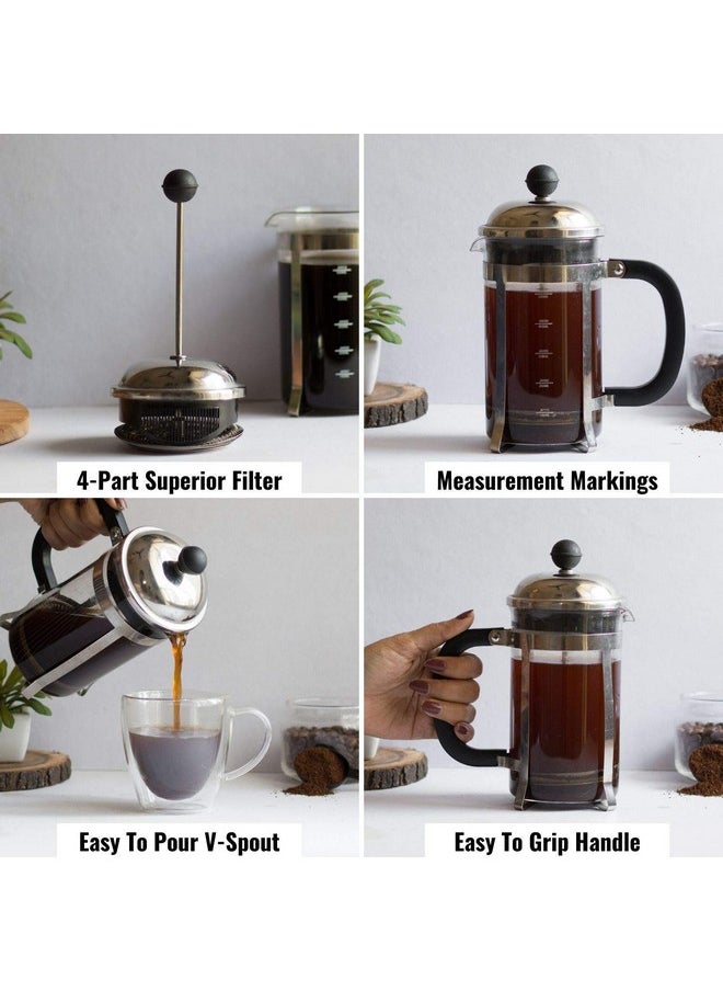 InstaCuppa French Press Coffee Maker with 4 Part Superior Filtration, Premium Grade Stainless Steel Coffee Plunger, 1000 ML