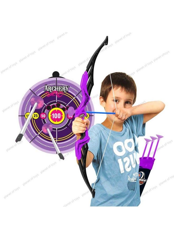 Planet of Toys Archery Set for Kids Bow & Arrow Toys for Boys & Girls | Bow Arrow Teer Dhanush Target Game for Kids - Purple
