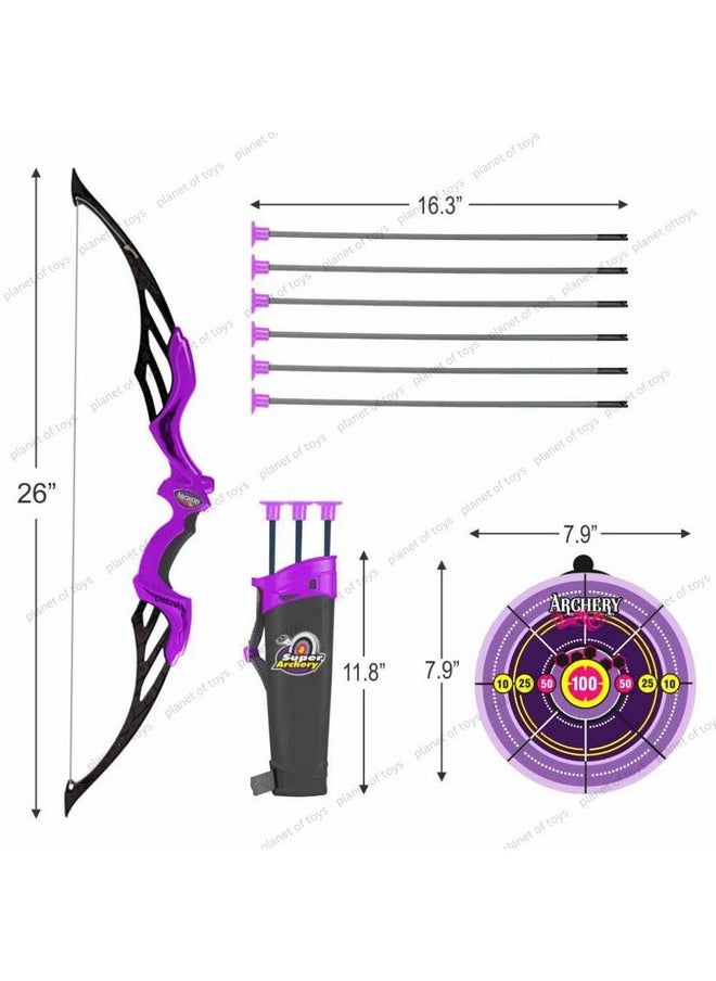 Planet of Toys Archery Set for Kids Bow & Arrow Toys for Boys & Girls | Bow Arrow Teer Dhanush Target Game for Kids - Purple