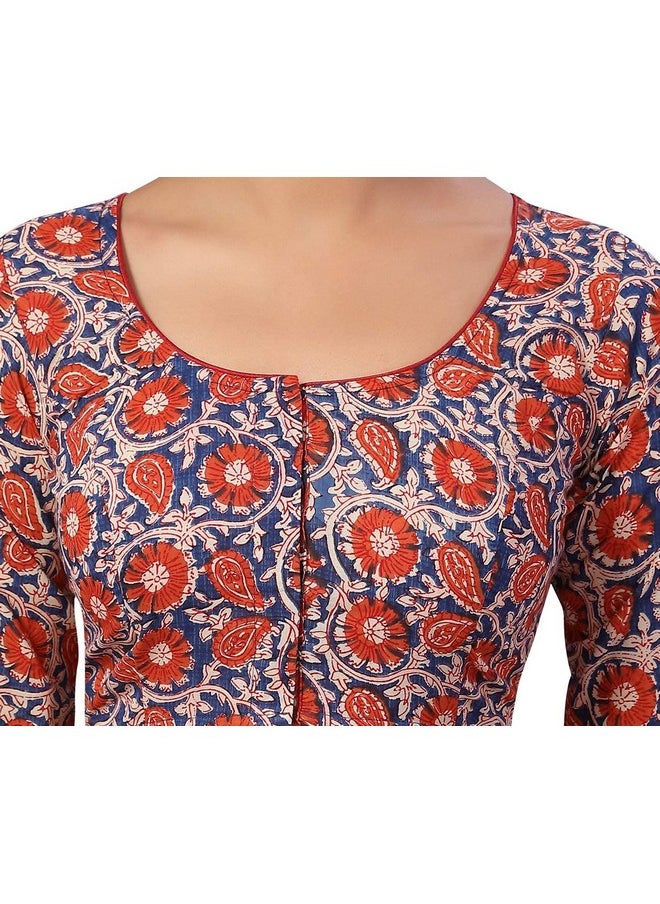 Studio Shringaar Women's Pure Cotton Readymade Kalamkari Printed Saree Blouse With 3/4 Sleeves (Multi-Colour, 36)