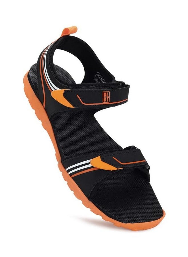 PARAGON K1421G Sandals for Men | Durable, Comfortable & Lightweight Sandals with Soft Footbed & Adjustable Velcro Strap | Easily Washable | Ideal for Outdoor Use Black - Orange